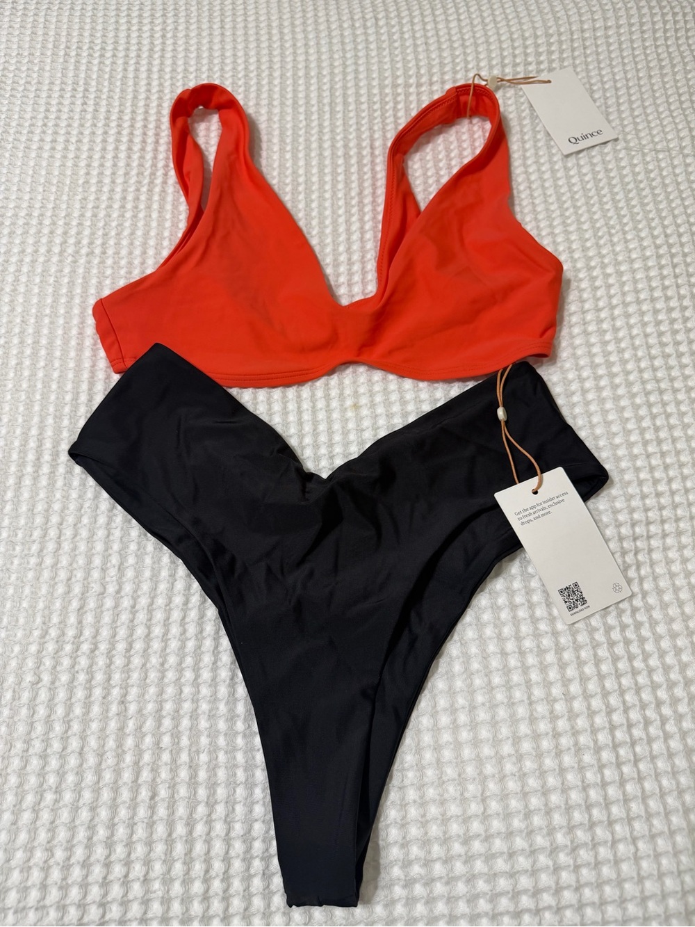 NWT - Quince Sunset Orange Plunge Bikini Top and Black High-Leg Bikini Bottom